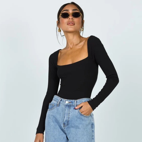 Hello Molly Tops - HELLO MOLLY | Black Square Neck Bodysuit | Size US 6